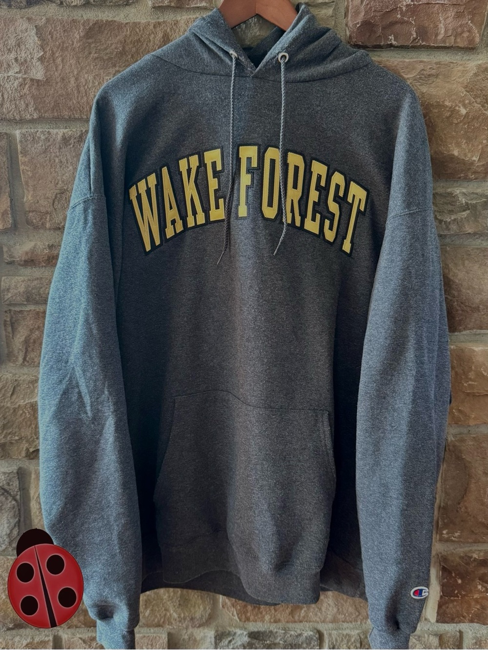 Champion Gray Hoodie with Yellow Wake Forest Arch -2XL